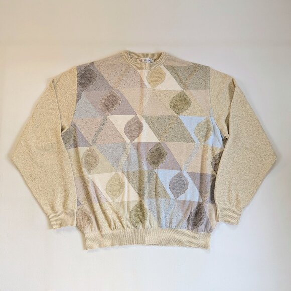 St. Croix Knits Men's Pastel Sweater Size Large Geometric Print Muted Yellow - Picture 1 of 8